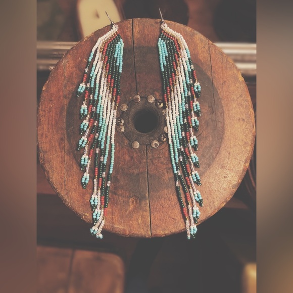 Artisan Crafted Beaded Bohemian Dusters | Long Multi-Tone Fringe Earrings - Picture 7 of 11